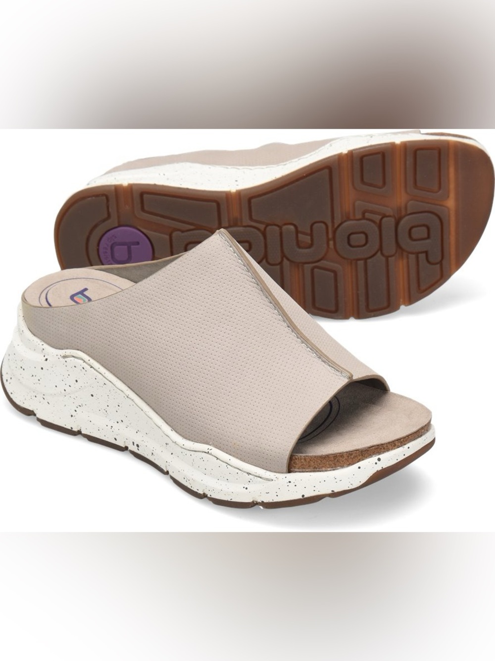 Bionica Leather Oceana Perforated Wedge Slide Sandals Gray Size 9.5 Women's